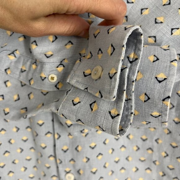 Ted Baker 100% Linen Arnel Geometric Print Button Down Summer Shirt Sz 4 (Large) - Picture 8 of 15